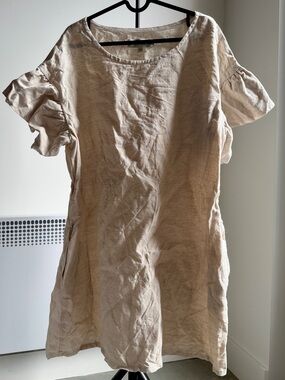 Linen Short Sleeve Dress in Natural Cream